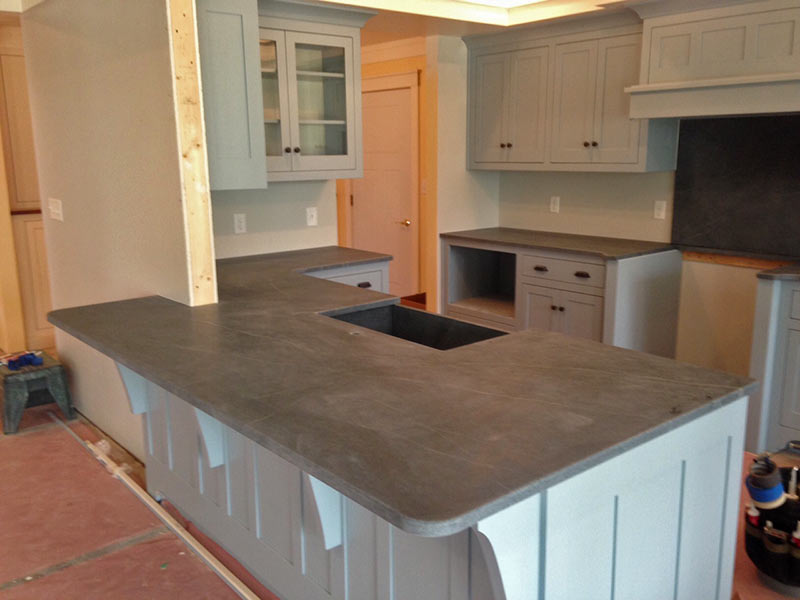 Black Soapstone kitchen counter and island tops.
